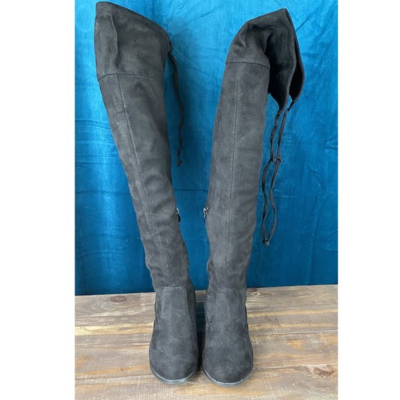 Unknown Shoes - Womens Suede Over the Knee Back Tie Boots